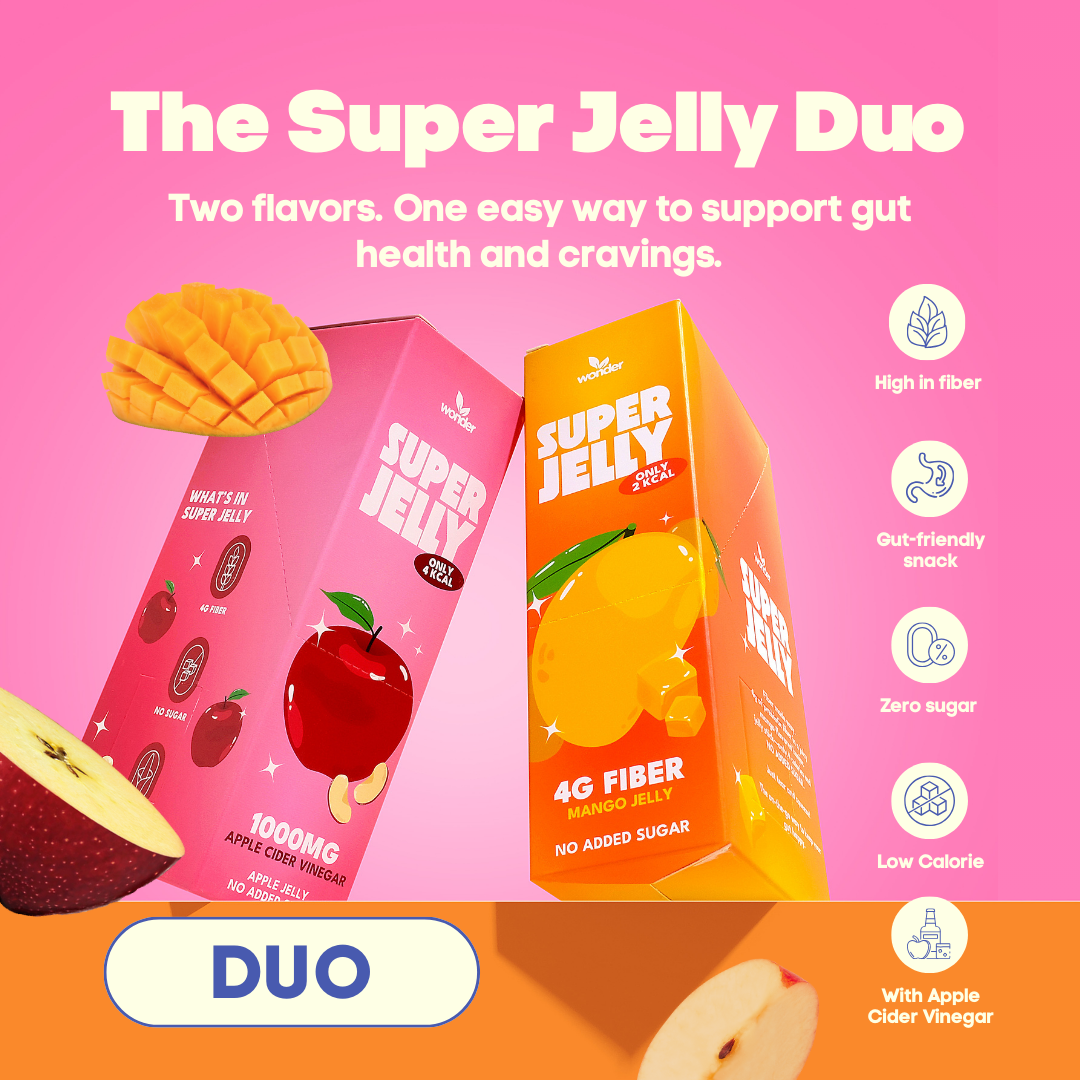 Super Jelly Duo Mango + Apple, Zero Sugar, Fiber + Gut Support, 14 Sachets