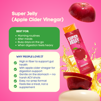 Wonder Super Jelly Apple, Konjac Jelly, Zero Sugar, 1000mg ACV, Low Calorie, Keto Friendly