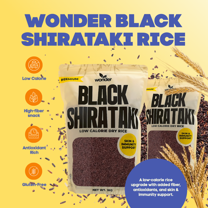 Wonder Black Shirataki Rice | Low Calorie Rice Alternative | Antioxidant-Rich | High Fiber | Gluten-Free | Vegan | Skin & Immune Support | Diet-Friendly Smart Rice