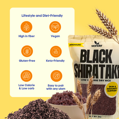 Wonder Black Shirataki Rice | Low Calorie Rice Alternative | Antioxidant-Rich | High Fiber | Gluten-Free | Vegan | Skin & Immune Support | Diet-Friendly Smart Rice