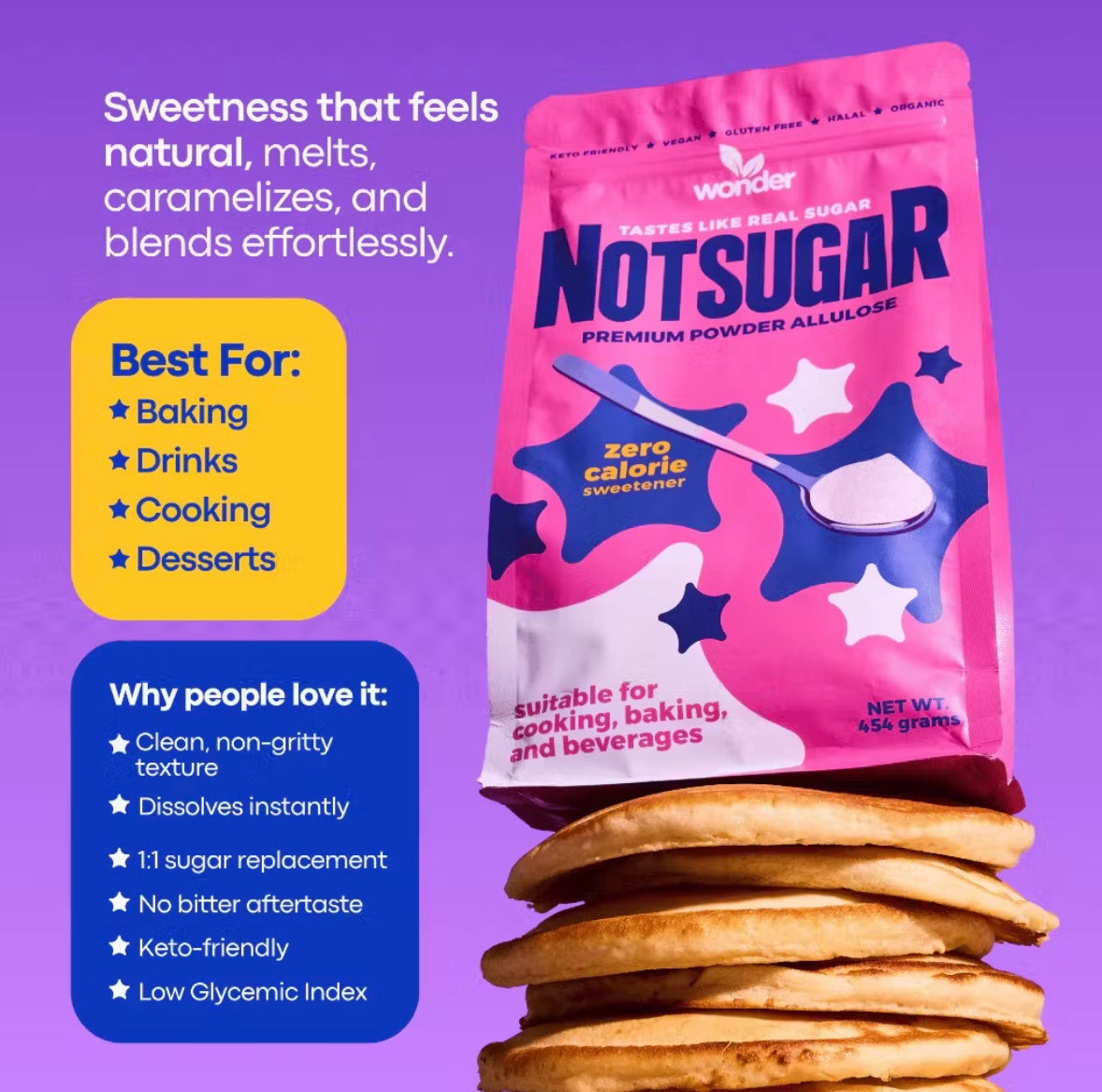 [Bundle of 3] NOTSUGAR™ Premium Powder Allulose Zero Sugar, Zero Calorie Sweetener,Diabetic Friendly