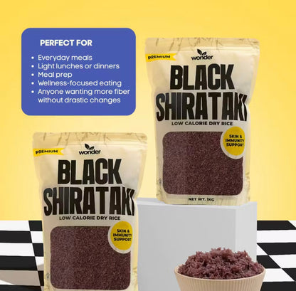 [Bundle of 2] Wonder Black Shirataki Rice 1kg | Wonder Dry Shirataki Rice 500g | High Fiber