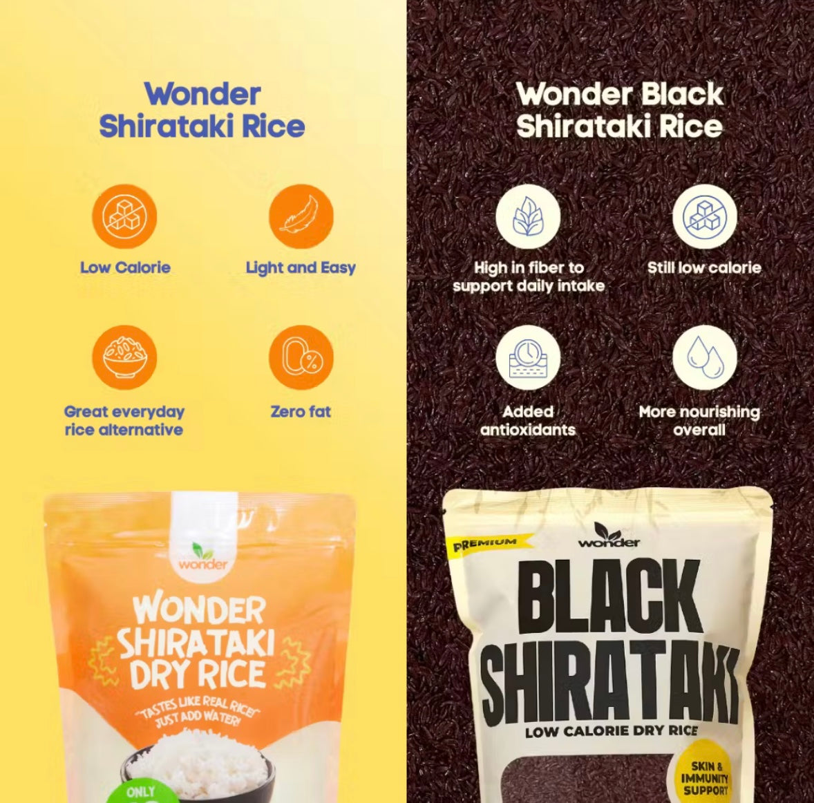 [Bundle of 2] Wonder Black Shirataki Rice 1kg | Wonder Dry Shirataki Rice 500g | High Fiber