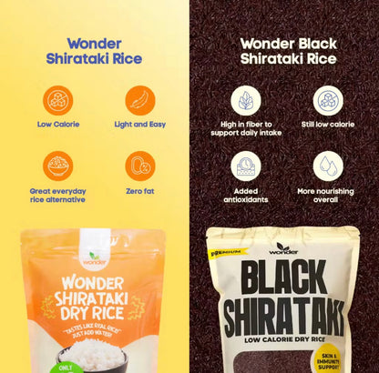 [Bundle of 2] Wonder Black Shirataki Rice 1kg | Wonder Dry Shirataki Rice 500g | High Fiber
