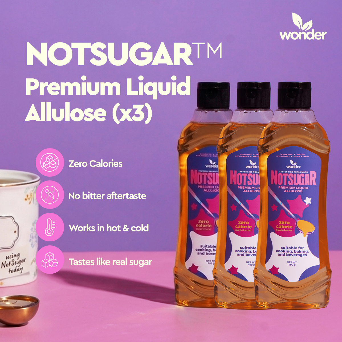 [Bundle of 3] NOTSUGAR™ Premium Liquid Allulose | Zero Calorie Sweetener | Low Carb Sugar Substitute