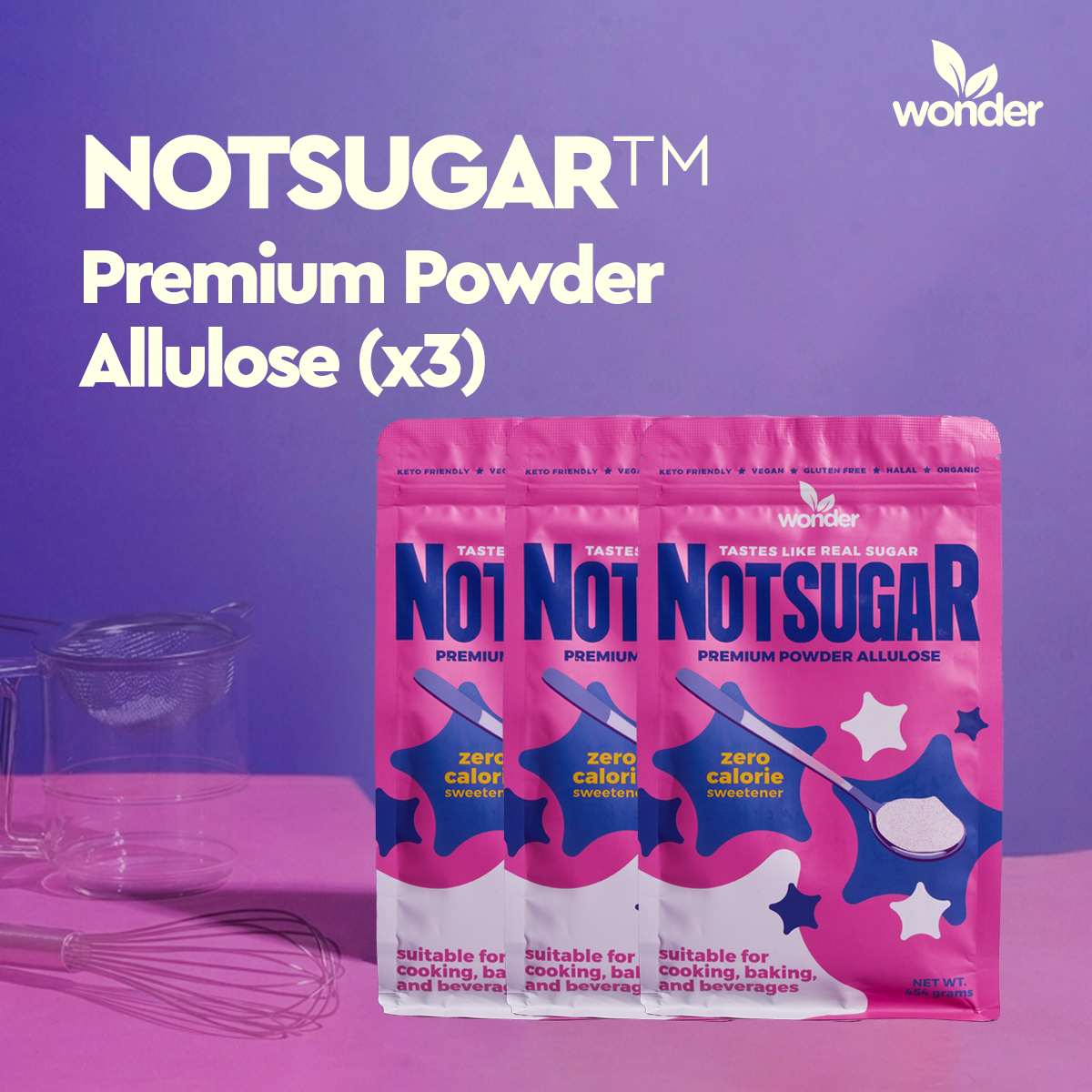 [Bundle of 3] NOTSUGAR™ Premium Powder Allulose Zero Sugar, Zero Calorie Sweetener,Diabetic Friendly