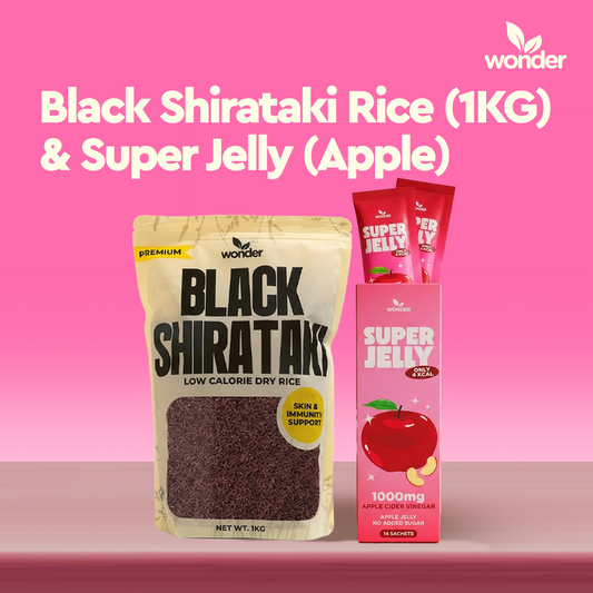 [Bundle of 2] 1KG Wonder Black Shirataki Rice and Super Jelly Apple | Low Calorie