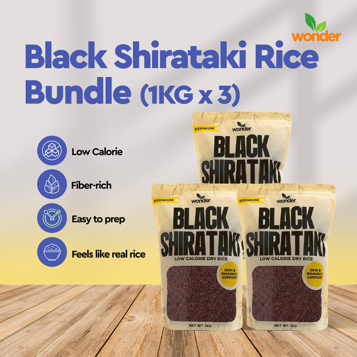 [Bundle of 3] Black Shirataki Rice 1kg | Antioxidant-Rich | High Fiber | Skin & Immune Support