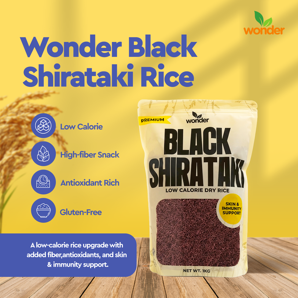 Wonder Black Shirataki Rice | Low Calorie Rice Alternative | Antioxidant-Rich | High Fiber | Gluten-Free | Vegan | Skin & Immune Support | Diet-Friendly Smart Rice