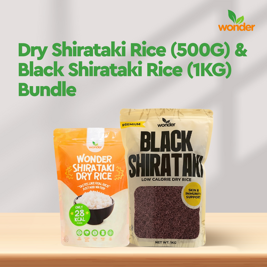 [Bundle of 2] Wonder Black Shirataki Rice 1kg | Wonder Dry Shirataki Rice 500g | High Fiber