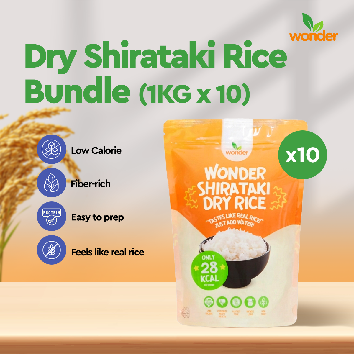 [Bundle of 10] Wonder Health Dry Shirataki Rice in 1KG | Low Carb, Source of Fiber, Rice Alternative