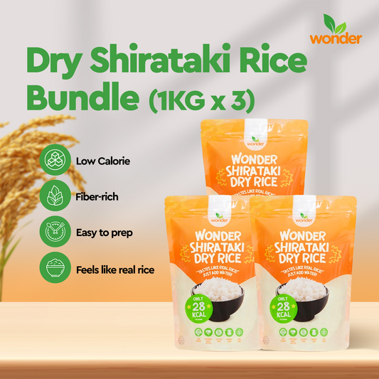 [Bundle of 3] Wonder Health Dry Shirataki Rice in 1KG | Low Carb, Source of Fiber, Rice Alternative