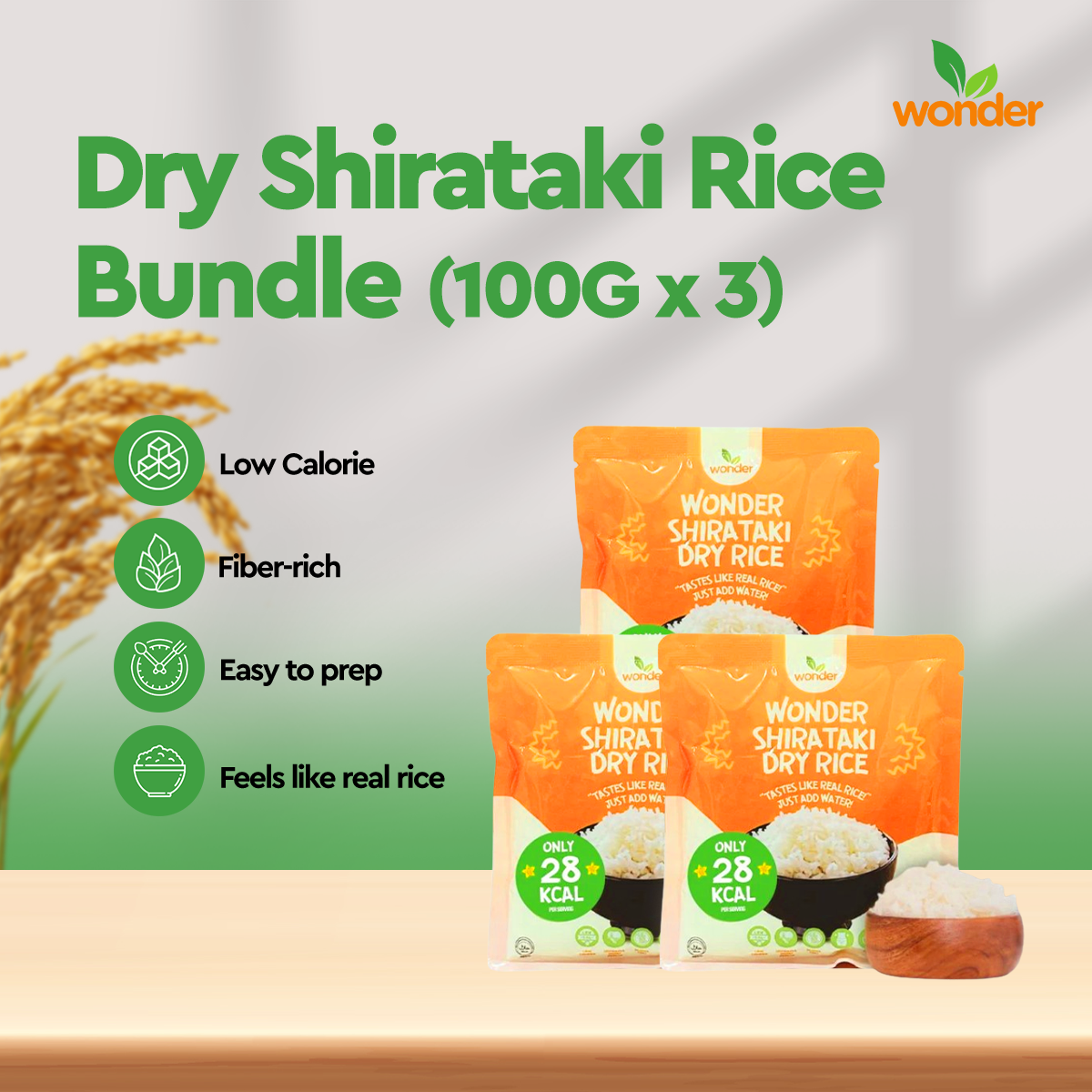[Bundle of 3] Wonder Health Dry Shirataki Rice in 100G | Low Carb, Source of Fiber, Rice Alternative