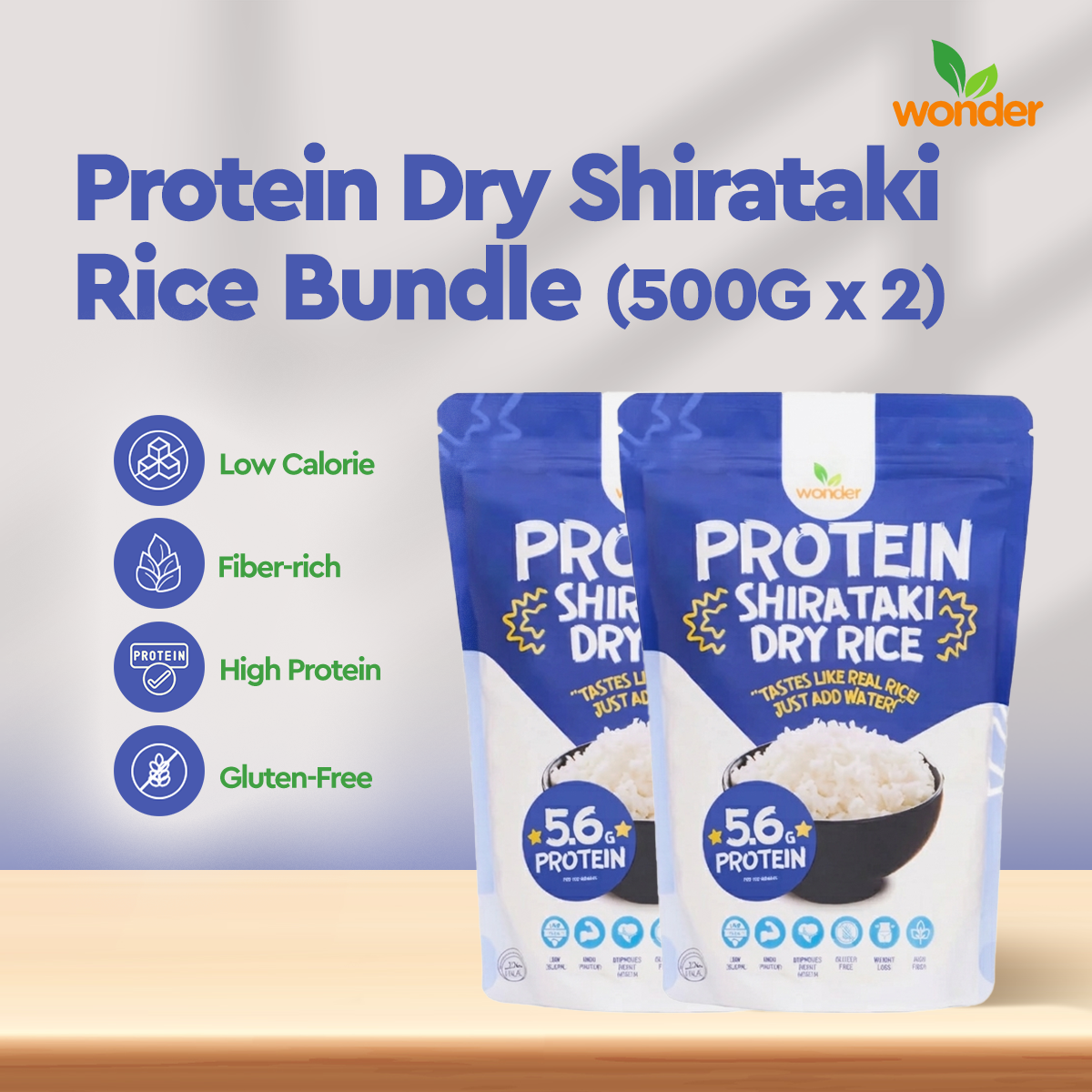 [Bundle of 2] Wonder Health Protein Dry Shirataki Rice 500g I Low carb, Source of Fiber