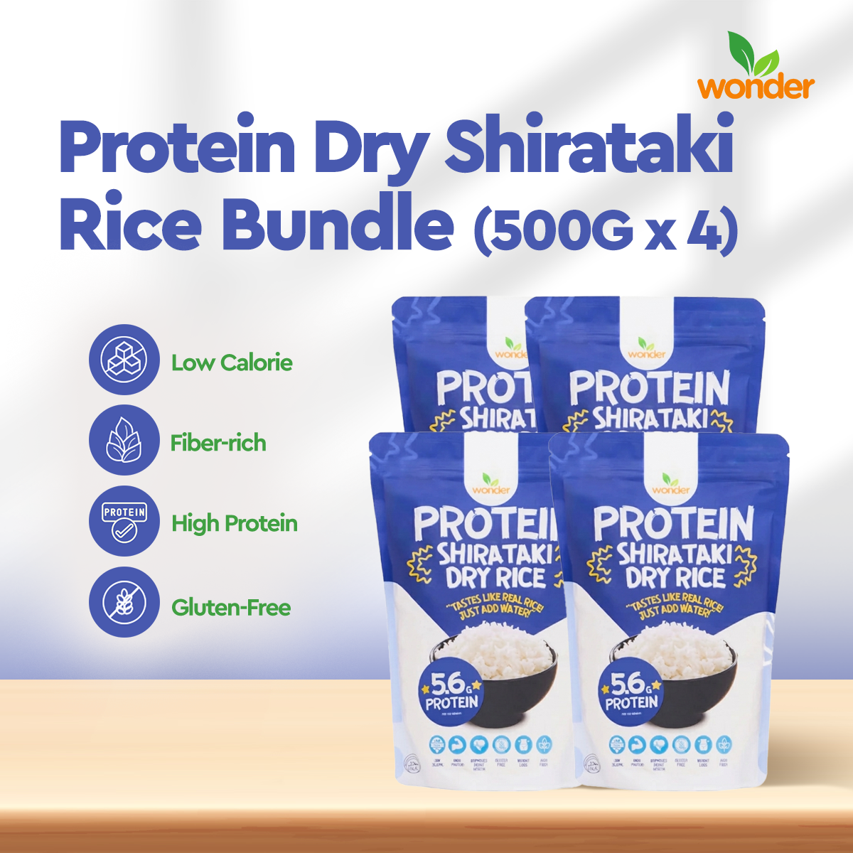 [Bundle of 4] Wonder Health Protein Dry Shirataki Rice 500g I Low carb ...