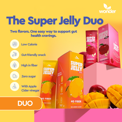 Super Jelly Duo  Mango + Apple, Zero Sugar,  Fiber + Gut Support, 14 Sachets