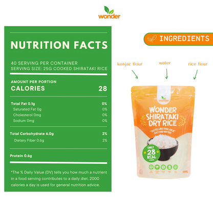 [Bundle of 2] Wonder Health Dry Shirataki Rice 1KG | Protein Dry Rice 500g | Rice Alternative